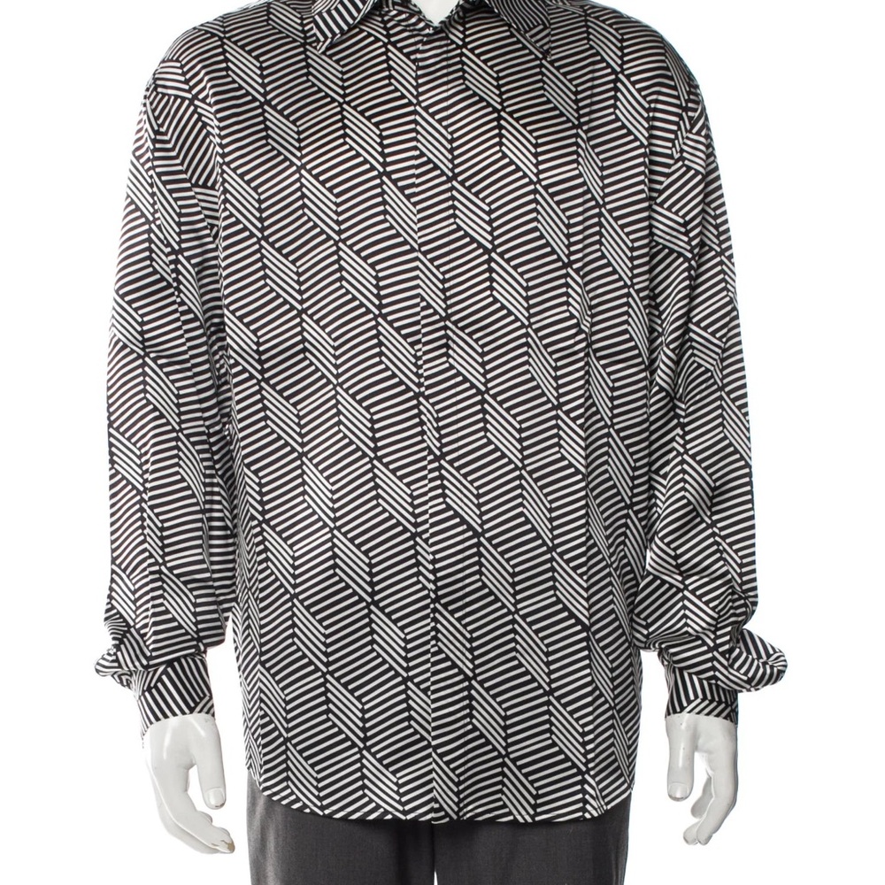 RtA 100% Silk Men’s Button Up Black and White Cube Shirt NWOT